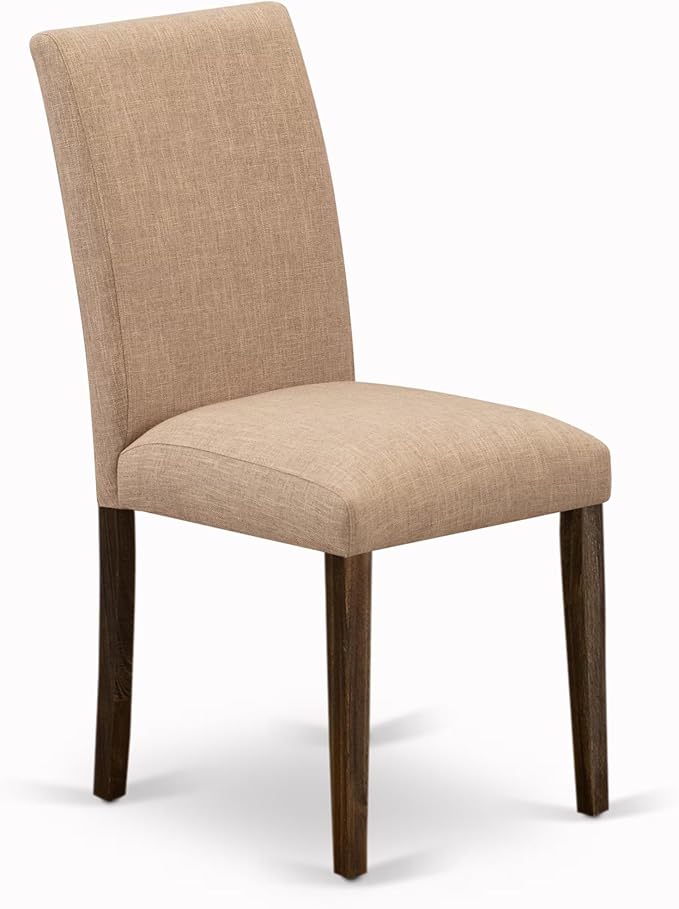East West Furniture V727AB747-7 7 Piece Modern Dining Table Set Consist of a Rectangle Wooden Table with V-Legs and 6 Light Sable Linen Fabric Parson Dining Chairs, 40x72 Inch, Multi-Color