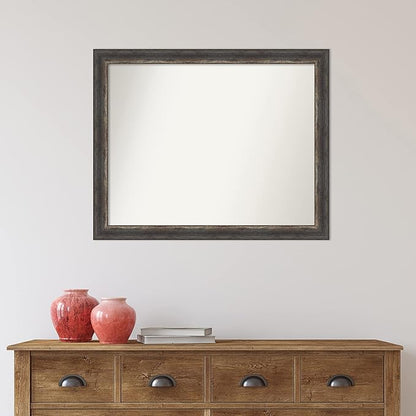 Amanti Art Brown Bathroom Mirror for Over Sink, 27x33 Bark Rustic Char Rectangle Vanity Mirror, Large Country Rustic Frame, Hangs Horizonally and Vertically, Bathroom Wall Decor, Non-Beveled Edge