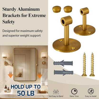 ANDY STAR Gold Pivot Mirror, 20" x 28" Brushed Brass Metal Frame Vanity Mirrors for Over Sink, Farmhouse Rectangle Bathroom Mirror with Adjustable Tilting Design Wall Mounted