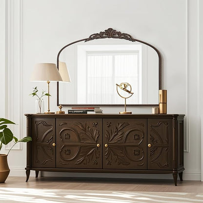 Micasso Bronze Large Vintage Mirror, 40"x 30" French Baroque Antique Arched Wall Mounted Mirror Decorative Ornate Entryway Mirror for Wall Decor, Living Room, Hallway