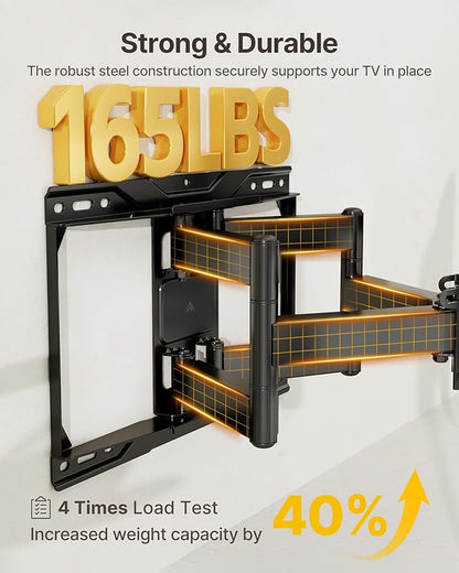 monTEK Heavy Duty TV Wall Mount for 37-90 inch TV up to 165lbs, 4X Load Tested, Full Motion with Dual Articulating Arms, Tool-Free Tilt, Swivel & Extend, VESA 200x100 to 600x400, Fits 12“/16" Studs