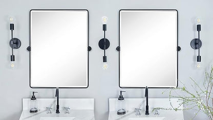 TEHOME 30x40 Pivot Mirror Matt Black Tilt Bathroom Vanity Mirror Large Black Metal Framed Rectangle Tilting Beveled Vanity Mirrors for Wall, Vertical Hanging