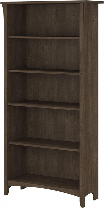 Bush Furniture Salinas 5 Shelf Bookcase in Ash Brown, Tall Bookshelf, Large Book Shelf for Living Room, Home Office, or Entryway