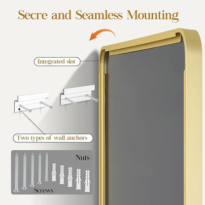 50×30 Glod Bathroom Mirror, Rectangular Bathroom Vanity Mirror for Wall with Rounded Corners & Aluminum Alloy Frame, Tempered-Glass, Modern, Farmhouse, Horizontal/Vertical, Entryway, Bedroom