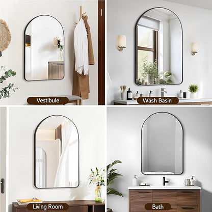 Arched Wall Mirror 24"X36", Black Bathroom Vanity Mirrors for Over Sink, Modern Farmhouse Mirror Wall Mounted, Curved Arch Design for Bedroom, Living Room & Home Decor
