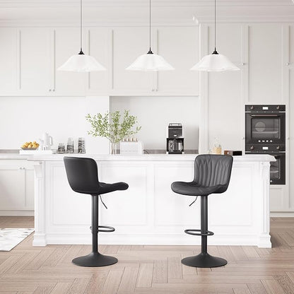 YOUNIKE Single Black Bar Stools Modern Swivel Counter Height Bar Chair with Back Adjustable Kitchen Island Faux Leather Padded Barstools taburetes de bar Breakfast sillas para barra de cocina 1PCS