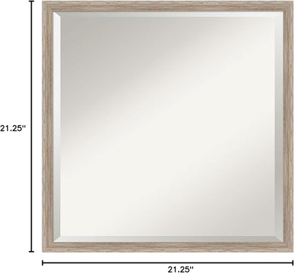 Amanti Art White Bathroom Mirror for Over Sink, 21x21 Hardwood Wedge White Wash Square Vanity Mirror, Medium Country Rustic Wood Frame, Hangs Horizonally and Vertically, Bathroom Wall Decor, Beveled