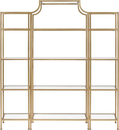 Crosley Furniture Aimee 3-Piece Bookshelf Set with Glass Shelves, Bookcase Storage, Gold and Glass