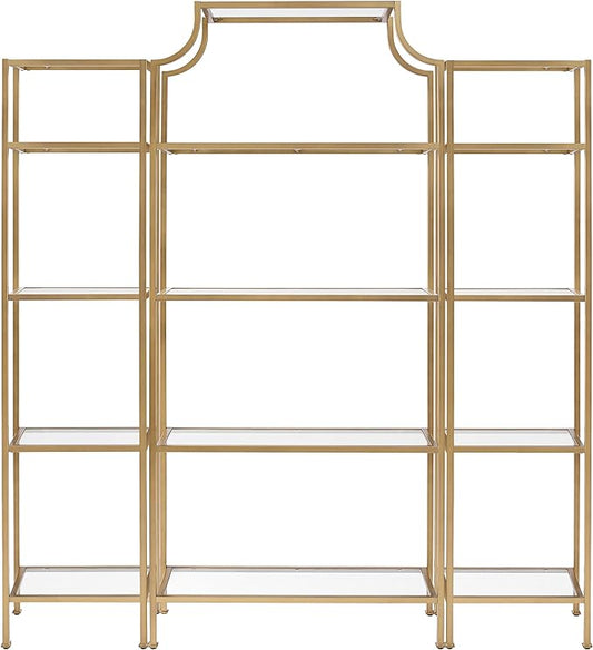 Crosley Furniture Aimee 3-Piece Bookshelf Set with Glass Shelves, Bookcase Storage, Gold and Glass