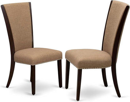 East West Furniture ANVE3-MAH-47 3 Piece Dining Table Set for Small Spaces Contains a Round Kitchen Table with Pedestal and 2 Light Sable Linen Fabric Parson Chairs, 36x36 Inch, Linen White