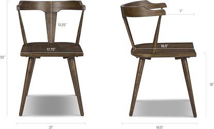 Poly & BARK Mid Century Modern Enzo Tundra Brown Dining Chair 2.0 – Solid Oak Wood Splat Back Chair, 18" Seat Height, 32" Tall – Stylish MCM Kitchen & Dining Room Chair