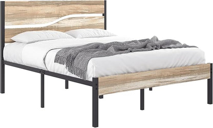 VECELO Queen Size Bed Frame with Wood Headboard and Footboard, 14 Inch Platform/No Box Spring Needed, Heavy Duty Support, Easy Assembly
