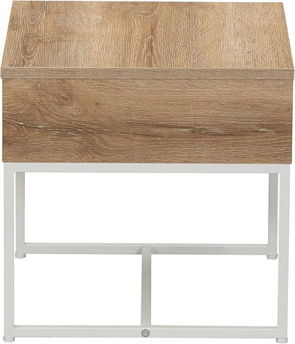 Household Essentials Wrap Square Side End Table Coastal Oak Rustic Wood Grain and White Metal