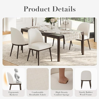 COLAMY Upholstered Dining Chairs Set of 2, Large Dining Room Kitchen Chairs with High Back and Deep Seat, Modern Fabric Dinner Chairs with Wood Legs, Beige