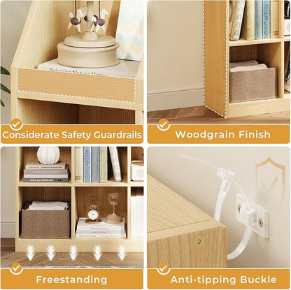 6-Cube Wooden Storage Bookcase - 11-Inch Open Shelf Cabinet, Simple Modern Bookshelf Organizer for Home Office, Living Room, Oak