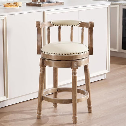 CozyRain Bar Stools Modern Swivel Barstools,Kitchen Counter Genuine Leather Upholstered Vintage Barstool for Home Kitchen Dining Room (Beige, Seat Height 26 in)