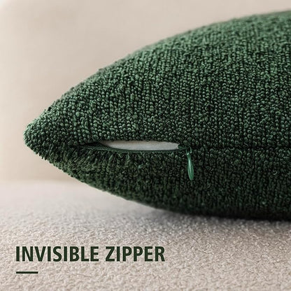 Foindtower Set of 2, Decorative Textured Boucle Throw Pillow Covers Accent Solid Pillow Cases Neutral Cozy Couch Cushion Case for Chair Sofa Bedroom Living Room Home Decor 26x26 Inch Pine Green