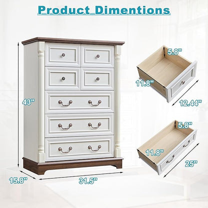 31.5" Farmhouse Sideboard Buffet Cabinet with Storage, Kitchen Buffet Storage Cabinet with 7 Drawers, Modern Wood Accent Sideboard for Living Room, Kitchen, Hallway(Antique White)