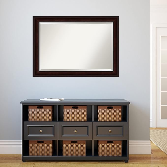 Amanti Art Brown Wall Mirror 29x41 Coffee Bean Brown Rectangle Bathroom Mirror for Wall Decor Living Room, Large Casual Frame, Hangs Horizonally and Vertically, Bathroom Decor, Beveled Edge from WI