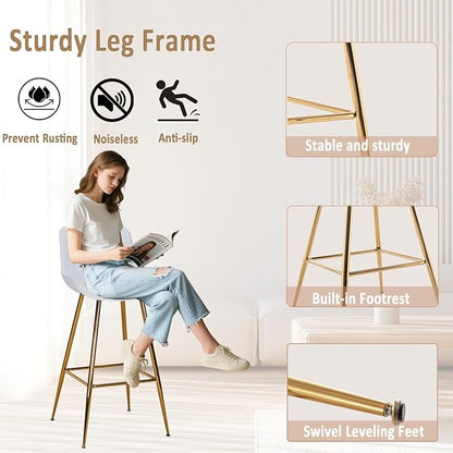 Sidanli Velvet Bar Stools with Gold Legs, Set of 2 Counter Height Stools for Kitchen Island, 29 Inch Modern Barstools with Swivel Leveling Feet, White