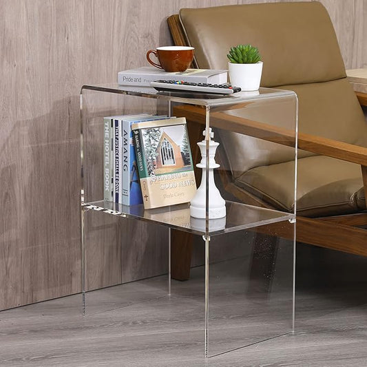 MyGift 24 Inch Acrylic Nightstand with 2 Tier Display Shelf, Clear Acrylic Side Table for Living Room Bedside Bedroom, Decorative Clear Home End Table