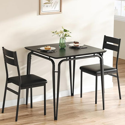 Dining Table Set for 2, Space-Saving Square 3-Piece Dinette with 2 Chairs, Modern Kitchen Furniture for Small Spaces & Apartments