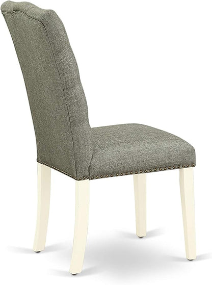 East West Furniture CAEL7-LWH-07 7 Piece Modern Dining Table Set Consist of a Rectangle Wooden Table and 6 Gray Linen Fabric Upholstered Chairs, 36x60 Inch, Linen White