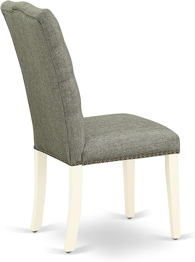 East West Furniture CAEL5-LWH-07 5 Piece Dining Table Set for 4 Includes a Rectangle Kitchen Table and 4 Gray Linen Fabric Upholstered Parson Chairs, 36x60 Inch, Linen White
