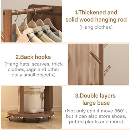 70"x16"Full Length Mirror with Stand,Coat Rack with Mirror,Solid Wood Floor Mirror,Swivel Mirrorfor Bedroom, Living Room, Cloakroom