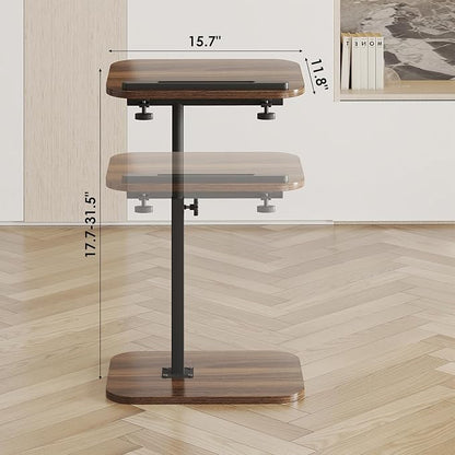 Sofa Couch Arm Table Tv Tray Small Bed Stand C Shaped Side End Tables for Living Room, Bedroom, Bedside Walnut