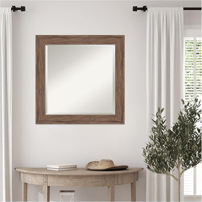 Amanti Art Brown Wall Mirror 25x25 Pia Medium Brown Square Bathroom Mirror for Wall Decor Living Room, Medium Casual Frame, Hangs Horizonally and Vertically, Bathroom Decor, Beveled Edge
