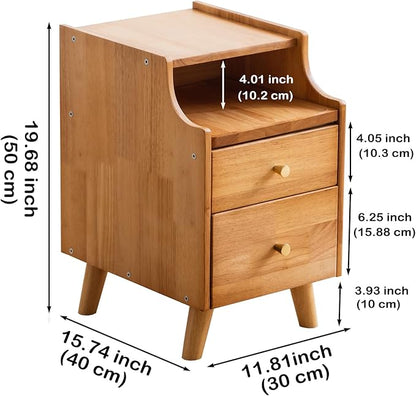 Small Nightstand, Narrow Nightstand, Solid Wood Night Stand, Narrow Side Table for Small Spaces, Couch, Nature Color 11.81 in Wide