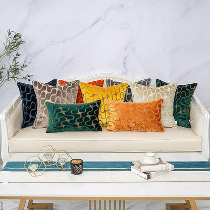 Yangest Yellow Square Throw Pillow Cover Wavy Velvet Cushion Cover Modern Zippered Pillowcase for Sofa Couch Bedroom Living Room Chair, 18 x 18 Inch
