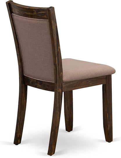 East West Furniture I2MZ7-748 7 Piece Modern Dining Table Set Consist of a Round Wooden Table with Pedestal and 6 Coffee Linen Fabric Upholstered Chairs, 48x48 Inch, Distressed Jacobean