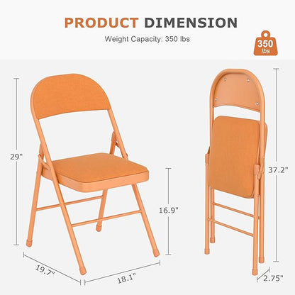 VECELO Padded Folding Chairs 4 Pack, Comfortable Cushioned Seat & Backrest with Steel Frame, for Office, Indoor Outdoor, Commercial Events, Orange