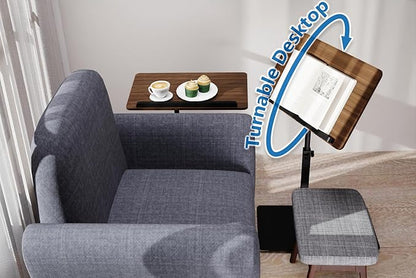 C Shaped End Table,20" W x 14" L,17"-31" Adjustable Height,Swivel and Turnable Desktop,Foldable Side Table for Small Spaces,Black Walnut (Black Walnut, 19.7" x 13.8")