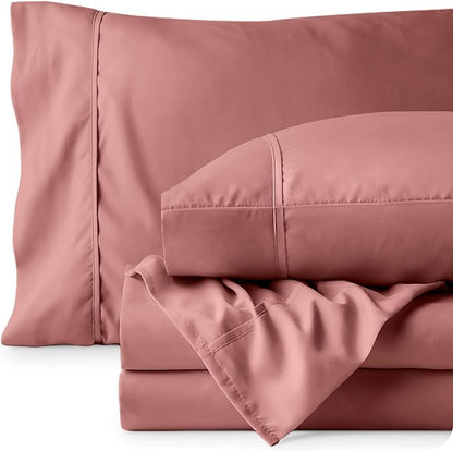 Bare Home Queen Sheet Set - Luxury 1800 Ultra-Soft Microfiber Bed Sheets - Double Brushed - Deep Pockets - Easy Fit - 4 Piece Set - Bedding Sheets & Pillowcases (Queen, Dusty Rose)