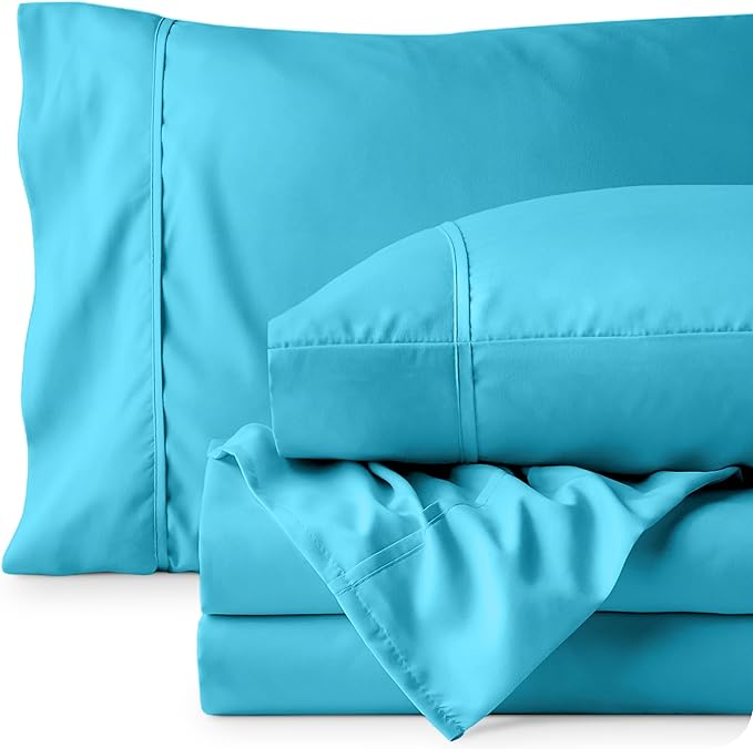 Bare Home King Sheet Set - Luxury 1800 Ultra-Soft Microfiber King Bed Sheets - Double Brushed - Deep Pockets - Easy Fit - 4 Piece Set - Bedding Sheets & Pillowcases (King, Aqua)