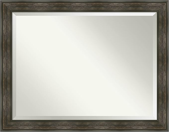 Amanti Art Brown Wall Mirror 36x46 Rail Rustic Char Rectangle Bathroom Mirror for Wall Decor Living Room, X-Large Country Rustic Frame, Hangs Horizonally and Vertically, Bathroom Decor, Beveled Edge