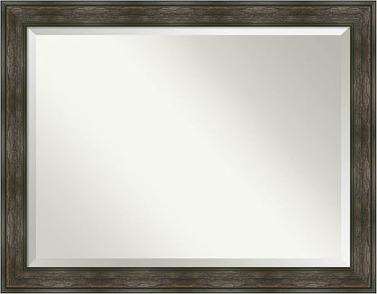 Amanti Art Brown Wall Mirror 36x46 Rail Rustic Char Rectangle Bathroom Mirror for Wall Decor Living Room, X-Large Country Rustic Frame, Hangs Horizonally and Vertically, Bathroom Decor, Beveled Edge