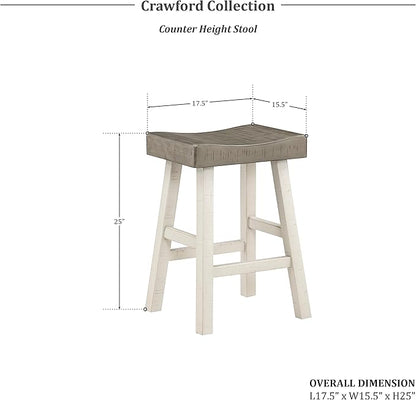 Lexicon Saddle Bar Stools Set of 2 Barstools with Footrest, Armless Dining Chairs for Kitchen Island, Breakfast Nook, Living Room, Counter Height, White/Coffee