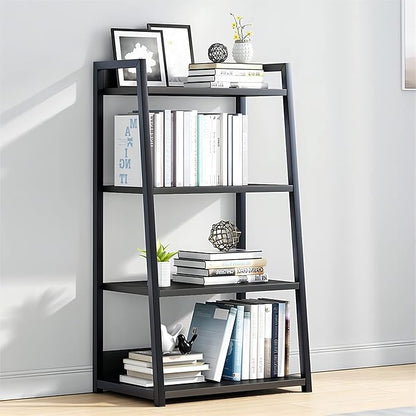 IOTXY 4 Tier Open Bookshelf - Steel and Wood Display Stand, 50CM Width Floor-Standing Bookcase, Black