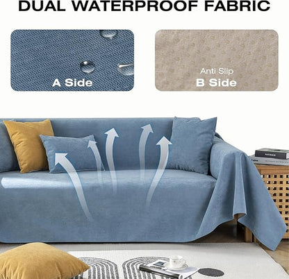 STACYPIK Blue Waterproof Blue Couch Cover, Sofa Cover for 3 Cushion Couch Pet-Friendly, Non-Slip Anti-Scratch Couch Cover for Dogs, L Shaped Sectional Cover, Washable Furniture Protector-71X134IN