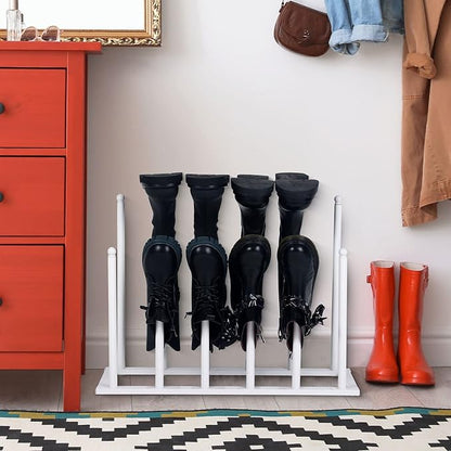 MyGift Modern White Metal Free Standing Boot Shoe Rack Organizer, Tall Boot Shaper Storage Stand, Holds up 6 Pairs of Tall Boots