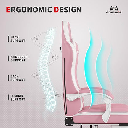 Gaming Chair, 400 lbs Adult Chair, High Back Computer Chair with Footrest and Linked Armrests, Office Video Game Chair with Lumbar Support (Pink)