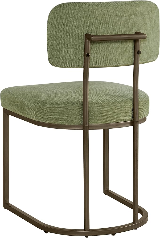 Dining Chairs Set of 4, Upholstered Modern Kitchen Chairs with Ergonomic Backrest, Fabric Cushion Seat & Metal Legs for Living Room, Restaurant, and Café, Green, 2Boxs