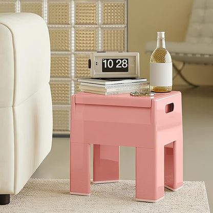 Nightstand Bedside with Storage Space, Multifunctional Colorful Plastic End Table Small Side Table for Bedroom, Dorm and Small Spaces, Easy Assembly(14.7" D x 11.8" W x 15.8" H, Pink)