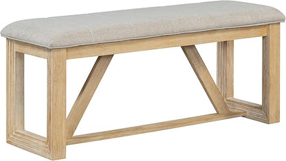 Ball & Cast 6-Piece Dining Table Set for 6 People, 60" Wood Dining Kitchen Table & Chairs Set, Dining Room Table with Upholstered Chairs and 1 Bench, Perfect for Dining Room, Kitchen,Natural