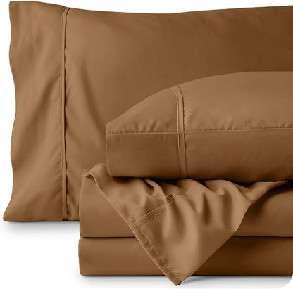 Bare Home California King Sheet Set - 1800 Ultra-Soft Microfiber Cal King Bed Sheets - Double Brushed - Deep Pockets - Easy Fit - 4 Piece Set - Bed Sheets (California King, Caramel)