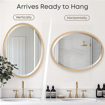 OVALCREST - Oval Wooden Beveled Wall Mirror for Home Decor, Bathroom, Vanity, Bedroom, Living Room, Hallway - London Style (Gold Paint) 21.1 x 31.1